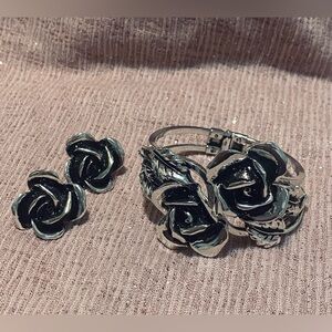 Elegant Silver Rose Vintage Jewelry Set